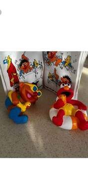 Vintage Sesame Street Ernie and Elmo Bath Toys with Ernie's Bath Book